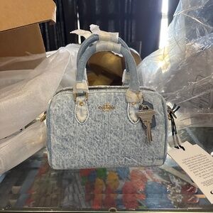 Mini Rowan Crossbody Bag In Loved Denim With Charms